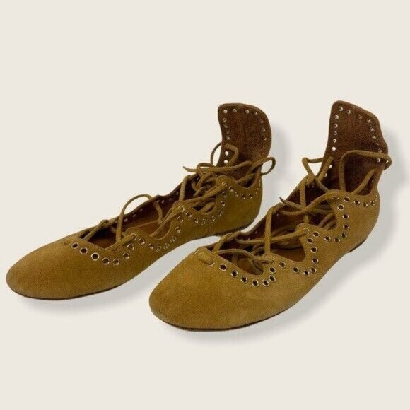 Isabel Marant Leo Lace Up Calfskin Leather Flats Womens Size‎ 35 or 5 Tan Brown - Picture 2 of 12
